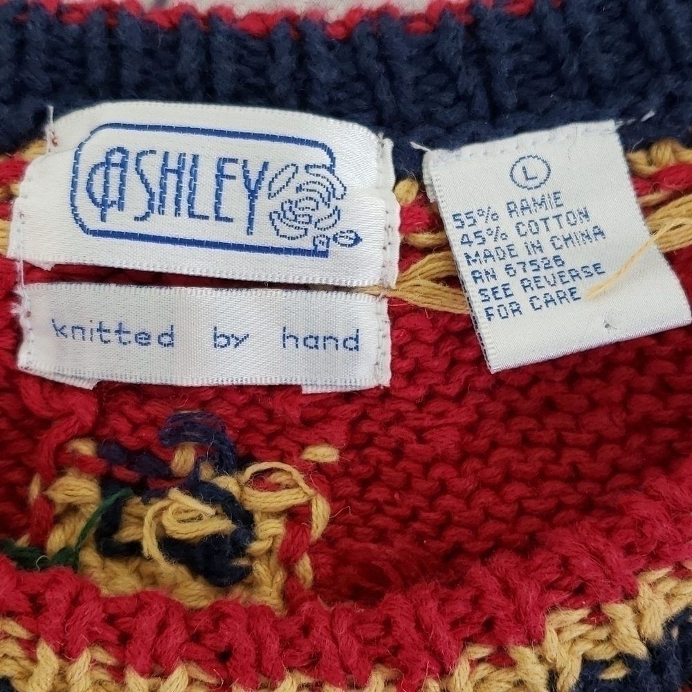 VINTAGE 80s Ashley Hand Knitted Ramie/ Cotton Winter Christmas Sweater EUC - Picture 6 of 12